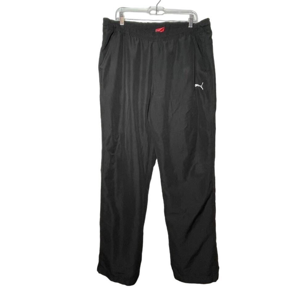 Puma Black Track Pants Mens Size Large Straight Leg Elastic Vintage Flight Pants